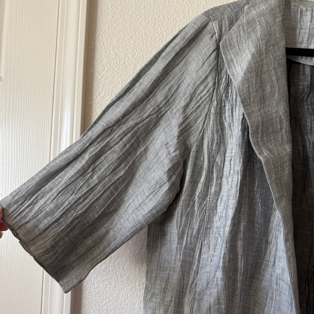 Eileen Fisher Linen Crinkle Grey Women's Top Jacket Sz XL - Picture 8 of 11